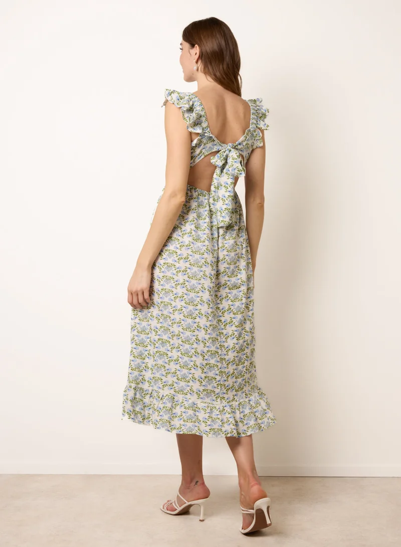 بلو فانيلا Floral &amp; Frill Shirred Bodice Midi Dress